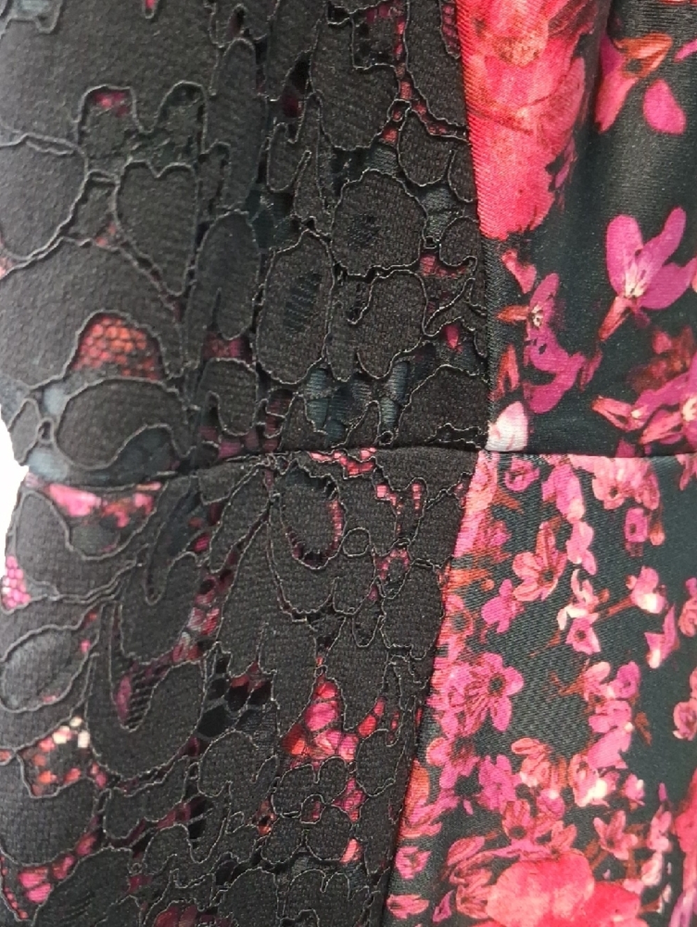 Roz & Ali Black Midi Dress with Pink Floral Pattern Nwt - Picture 6 of 7